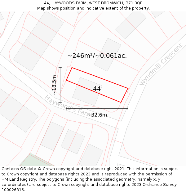 44, HAYWOODS FARM, WEST BROMWICH, B71 3QE: Plot and title map