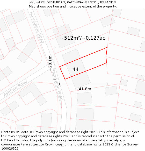 44, HAZELDENE ROAD, PATCHWAY, BRISTOL, BS34 5DS: Plot and title map
