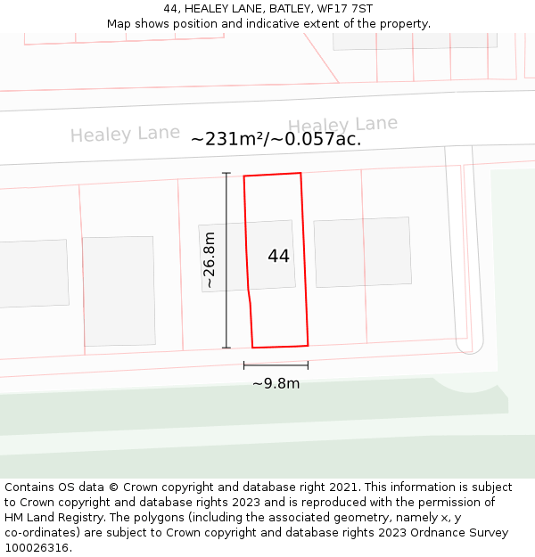 44, HEALEY LANE, BATLEY, WF17 7ST: Plot and title map