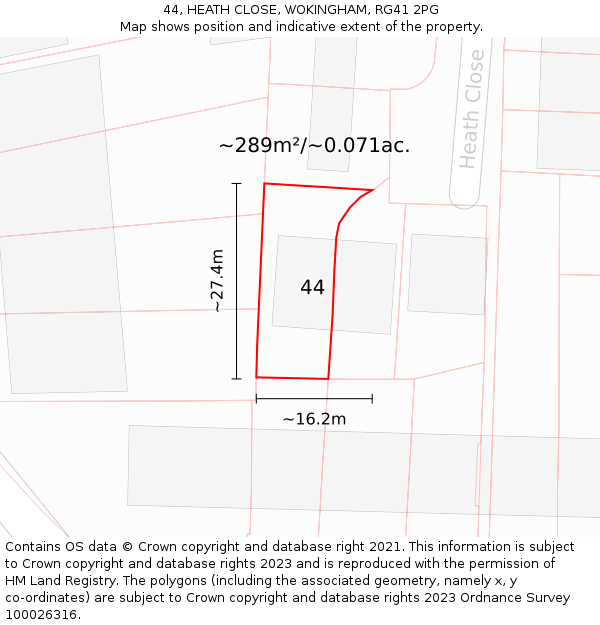 44, HEATH CLOSE, WOKINGHAM, RG41 2PG: Plot and title map