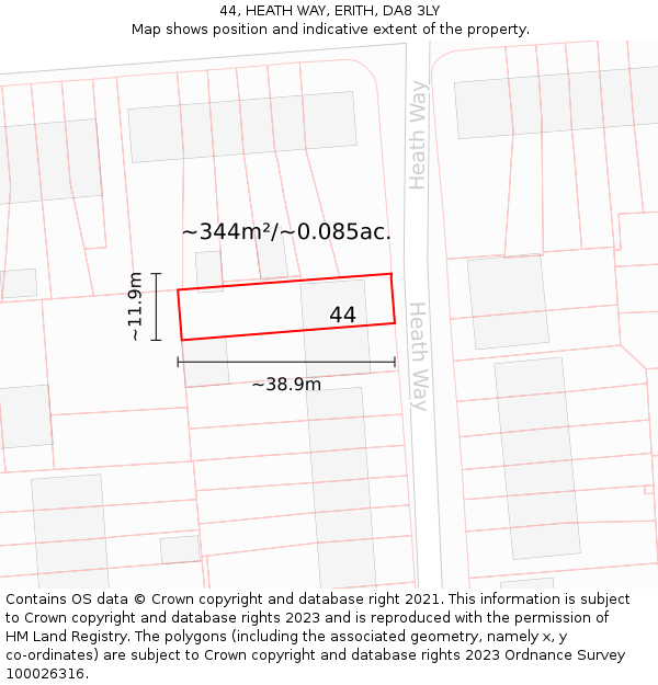 44, HEATH WAY, ERITH, DA8 3LY: Plot and title map