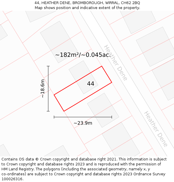 44, HEATHER DENE, BROMBOROUGH, WIRRAL, CH62 2BQ: Plot and title map