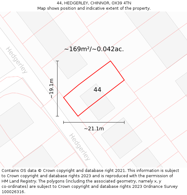 44, HEDGERLEY, CHINNOR, OX39 4TN: Plot and title map