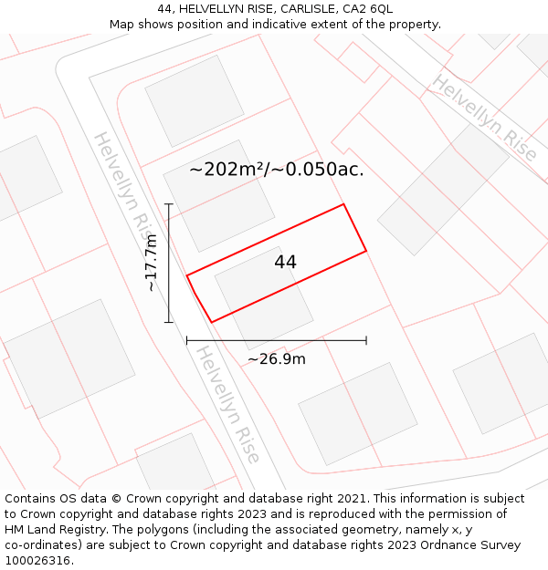 44, HELVELLYN RISE, CARLISLE, CA2 6QL: Plot and title map
