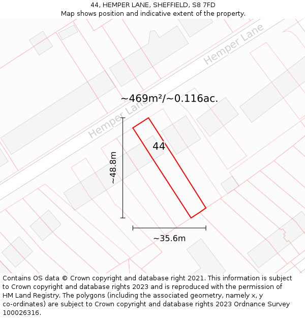 44, HEMPER LANE, SHEFFIELD, S8 7FD: Plot and title map