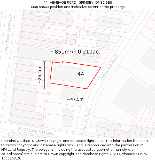 44, HENEAGE ROAD, GRIMSBY, DN32 9ES: Plot and title map