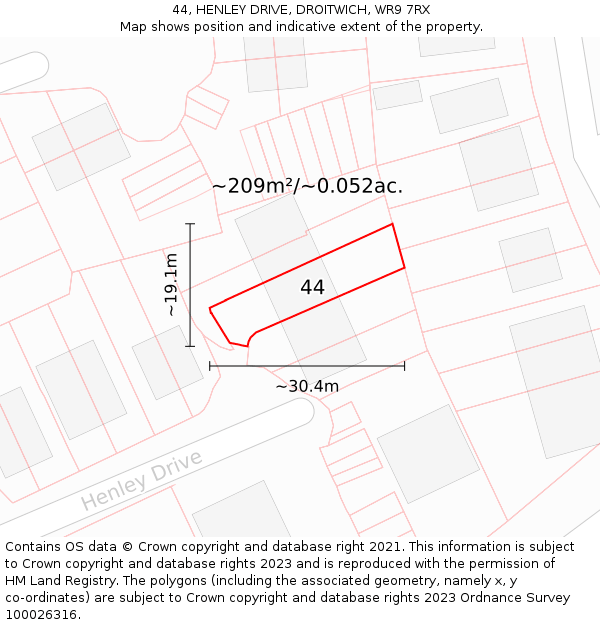 44, HENLEY DRIVE, DROITWICH, WR9 7RX: Plot and title map