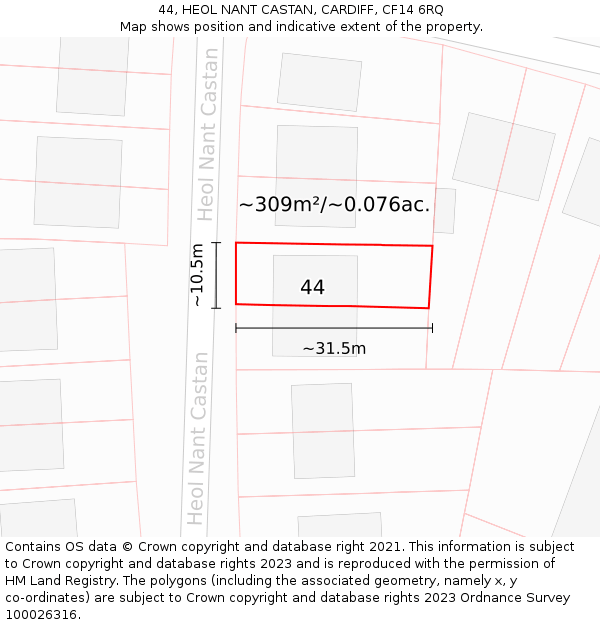 44, HEOL NANT CASTAN, CARDIFF, CF14 6RQ: Plot and title map