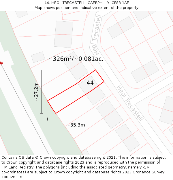 44, HEOL TRECASTELL, CAERPHILLY, CF83 1AE: Plot and title map