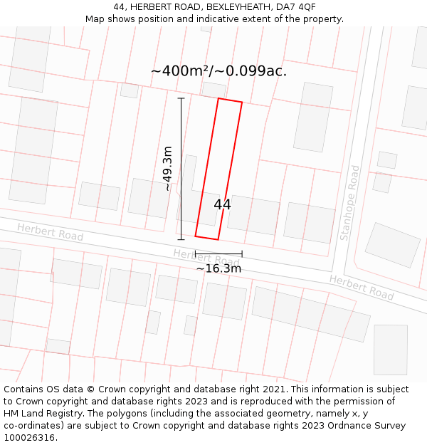 44, HERBERT ROAD, BEXLEYHEATH, DA7 4QF: Plot and title map