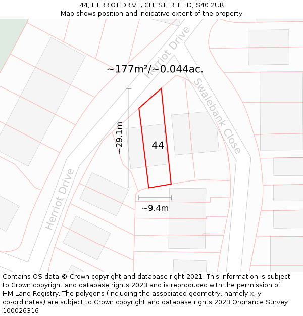 44, HERRIOT DRIVE, CHESTERFIELD, S40 2UR: Plot and title map