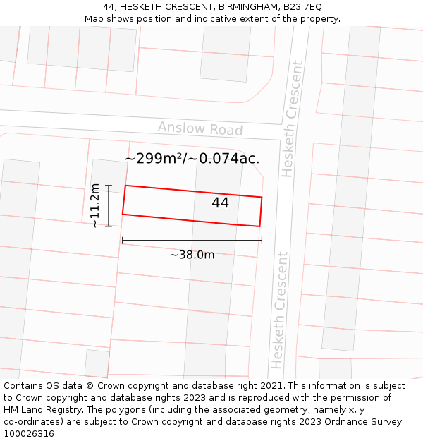 44, HESKETH CRESCENT, BIRMINGHAM, B23 7EQ: Plot and title map