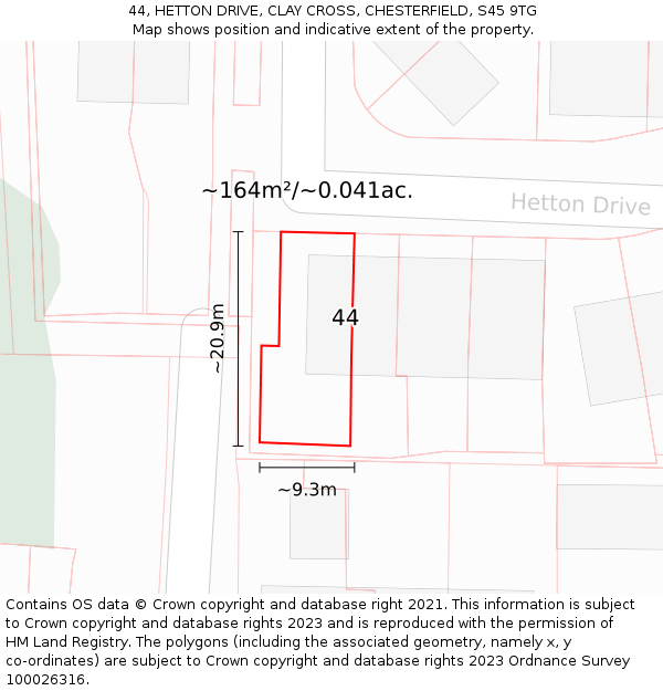 44, HETTON DRIVE, CLAY CROSS, CHESTERFIELD, S45 9TG: Plot and title map