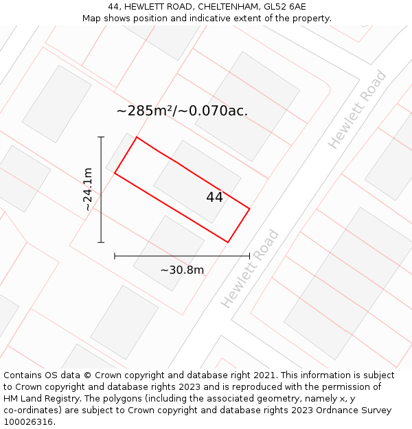 44, HEWLETT ROAD, CHELTENHAM, GL52 6AE: Plot and title map