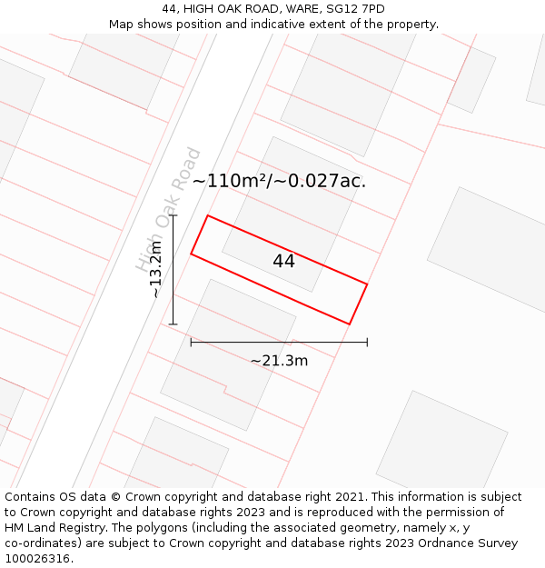 44, HIGH OAK ROAD, WARE, SG12 7PD: Plot and title map