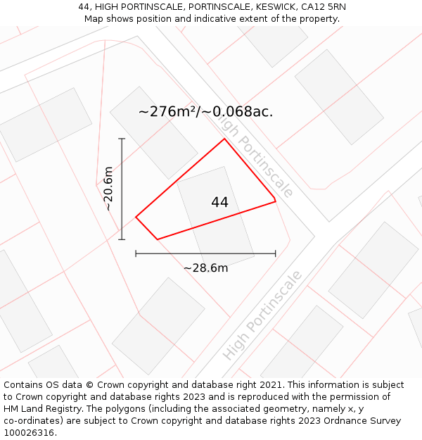 44, HIGH PORTINSCALE, PORTINSCALE, KESWICK, CA12 5RN: Plot and title map