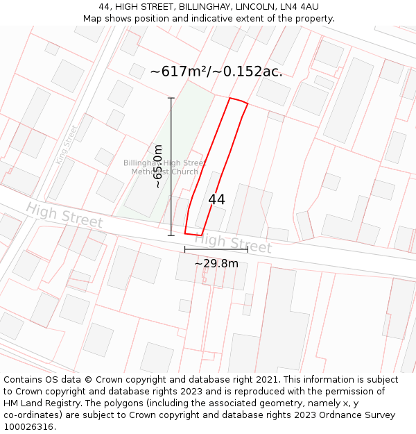 44, HIGH STREET, BILLINGHAY, LINCOLN, LN4 4AU: Plot and title map