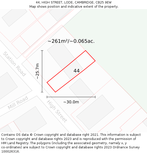 44, HIGH STREET, LODE, CAMBRIDGE, CB25 9EW: Plot and title map