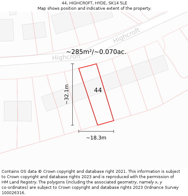 44, HIGHCROFT, HYDE, SK14 5LE: Plot and title map