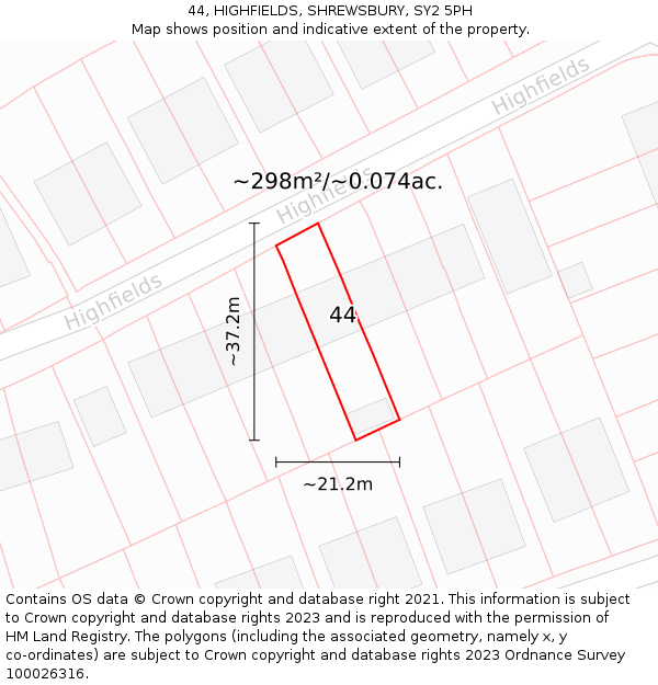 44, HIGHFIELDS, SHREWSBURY, SY2 5PH: Plot and title map