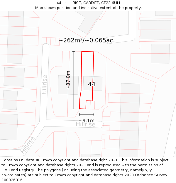 44, HILL RISE, CARDIFF, CF23 6UH: Plot and title map