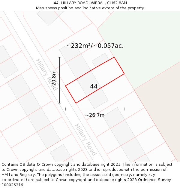44, HILLARY ROAD, WIRRAL, CH62 8AN: Plot and title map