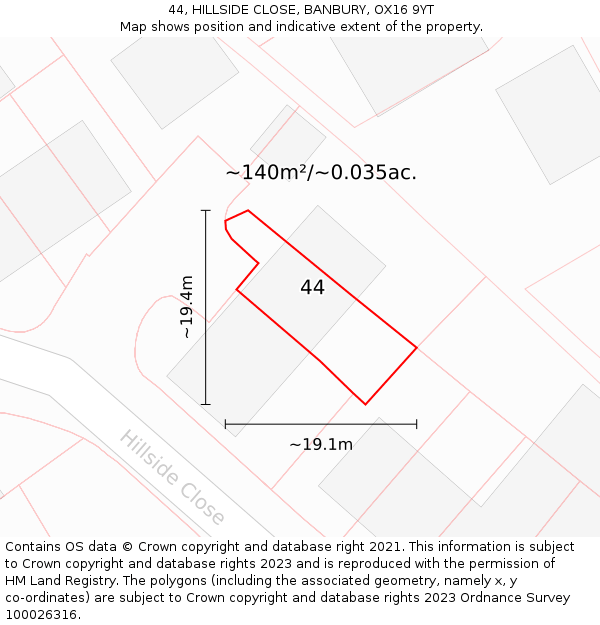 44, HILLSIDE CLOSE, BANBURY, OX16 9YT: Plot and title map