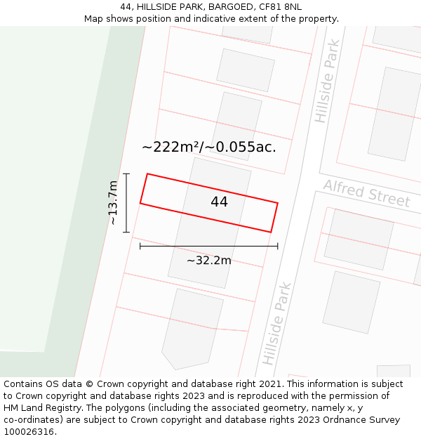 44, HILLSIDE PARK, BARGOED, CF81 8NL: Plot and title map