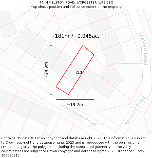 44, HIMBLETON ROAD, WORCESTER, WR2 6BQ: Plot and title map