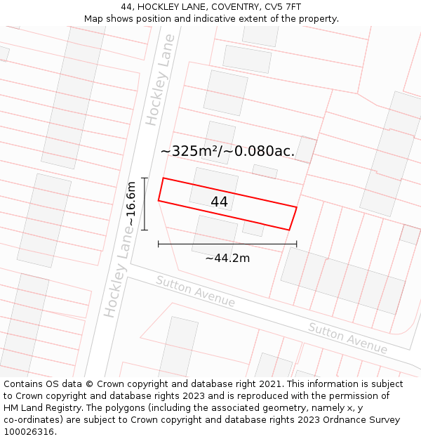 44, HOCKLEY LANE, COVENTRY, CV5 7FT: Plot and title map