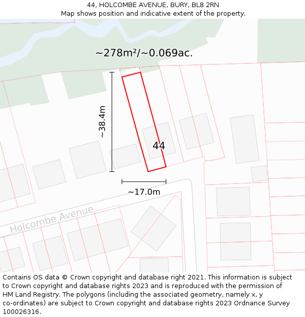 44, HOLCOMBE AVENUE, BURY, BL8 2RN: Plot and title map
