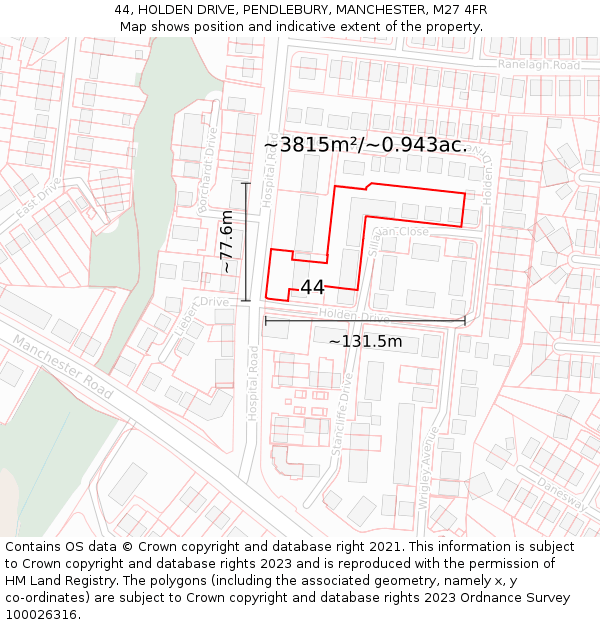 44, HOLDEN DRIVE, PENDLEBURY, MANCHESTER, M27 4FR: Plot and title map