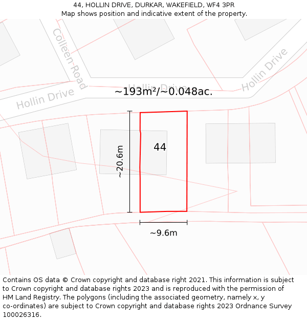 44, HOLLIN DRIVE, DURKAR, WAKEFIELD, WF4 3PR: Plot and title map