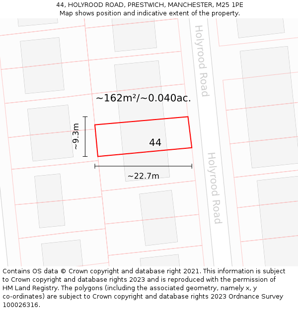 44, HOLYROOD ROAD, PRESTWICH, MANCHESTER, M25 1PE: Plot and title map
