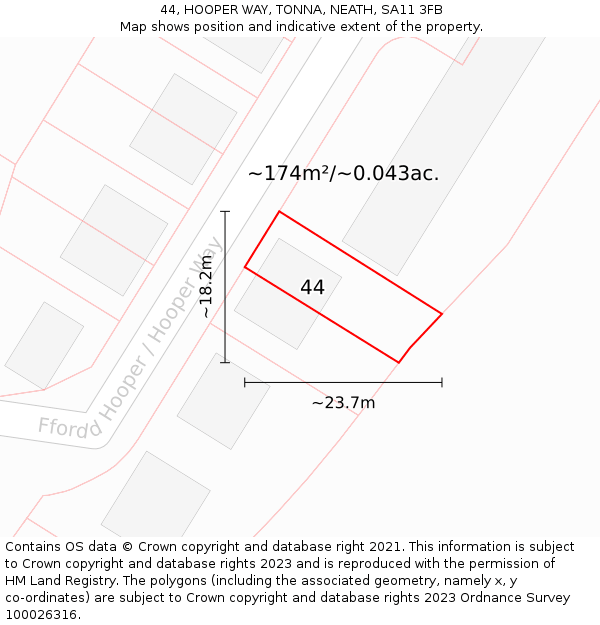 44, HOOPER WAY, TONNA, NEATH, SA11 3FB: Plot and title map