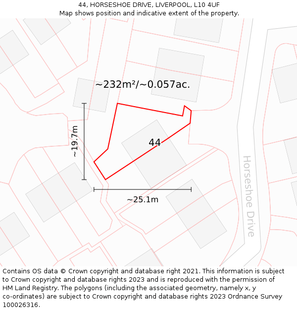 44, HORSESHOE DRIVE, LIVERPOOL, L10 4UF: Plot and title map