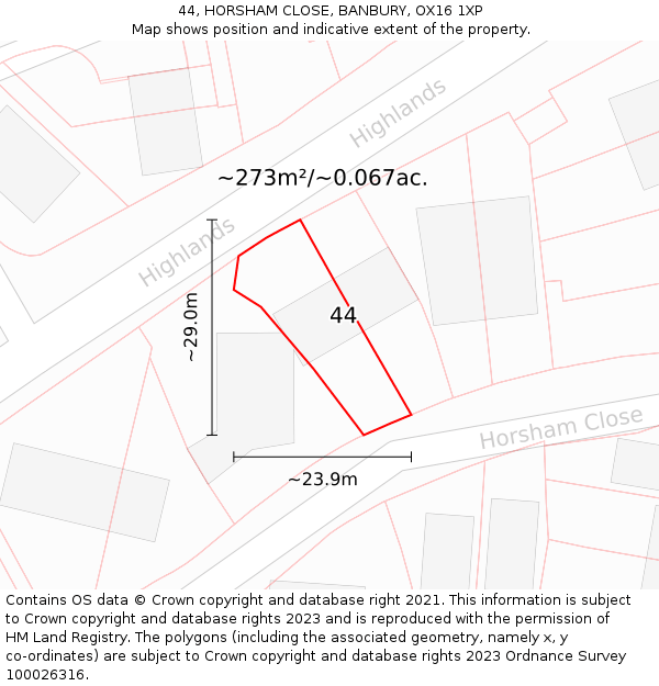 44, HORSHAM CLOSE, BANBURY, OX16 1XP: Plot and title map