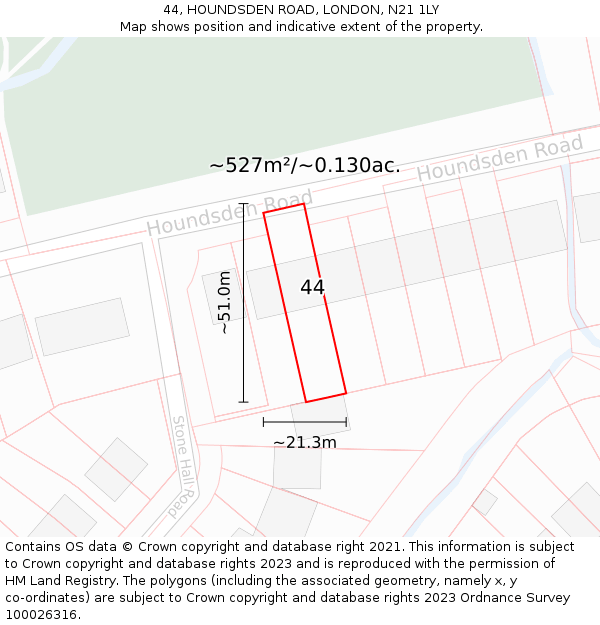 44, HOUNDSDEN ROAD, LONDON, N21 1LY: Plot and title map