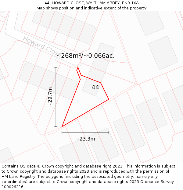 44, HOWARD CLOSE, WALTHAM ABBEY, EN9 1XA: Plot and title map