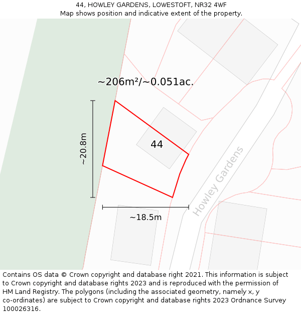44, HOWLEY GARDENS, LOWESTOFT, NR32 4WF: Plot and title map