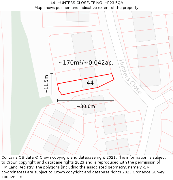 44, HUNTERS CLOSE, TRING, HP23 5QA: Plot and title map