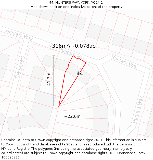 44, HUNTERS WAY, YORK, YO24 1JJ: Plot and title map