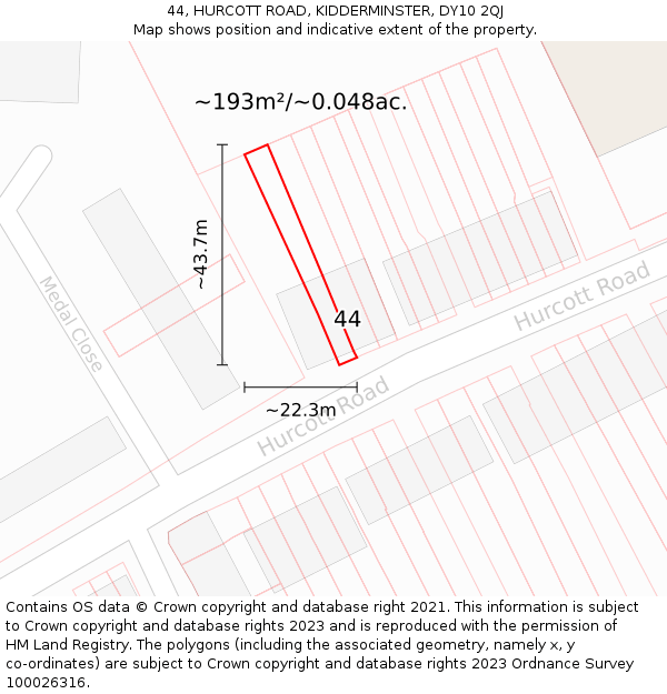 44, HURCOTT ROAD, KIDDERMINSTER, DY10 2QJ: Plot and title map