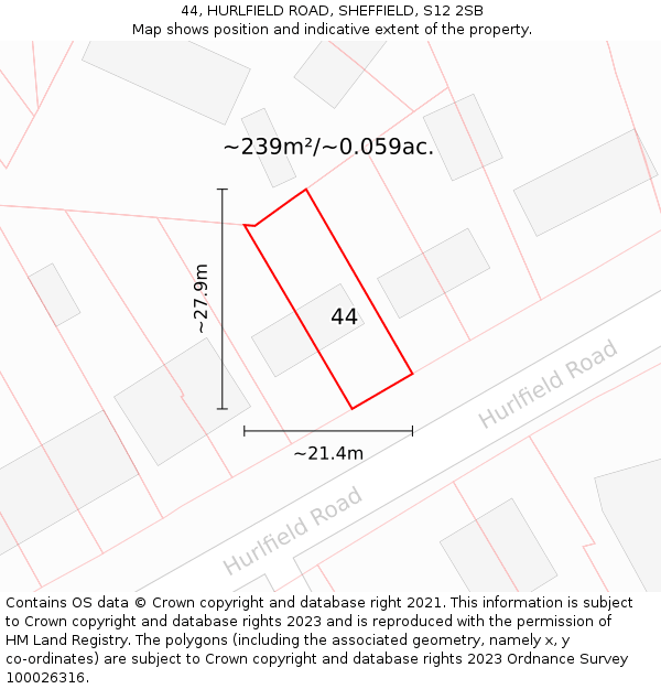 44, HURLFIELD ROAD, SHEFFIELD, S12 2SB: Plot and title map