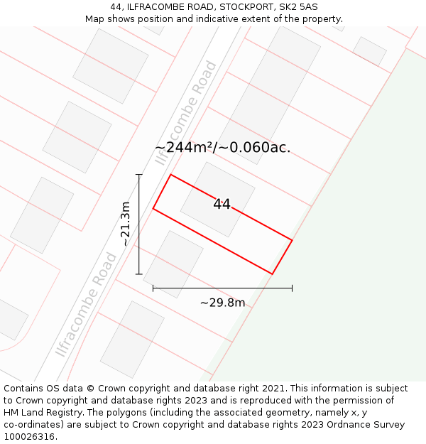 44, ILFRACOMBE ROAD, STOCKPORT, SK2 5AS: Plot and title map