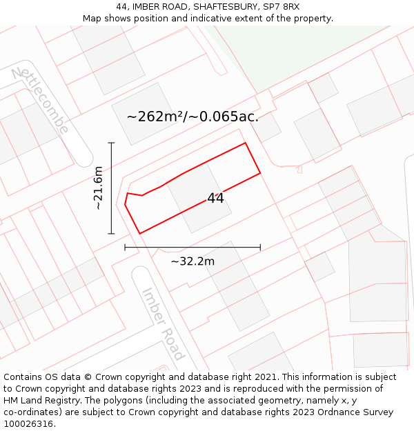 44, IMBER ROAD, SHAFTESBURY, SP7 8RX: Plot and title map