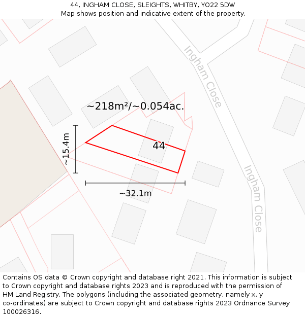 44, INGHAM CLOSE, SLEIGHTS, WHITBY, YO22 5DW: Plot and title map