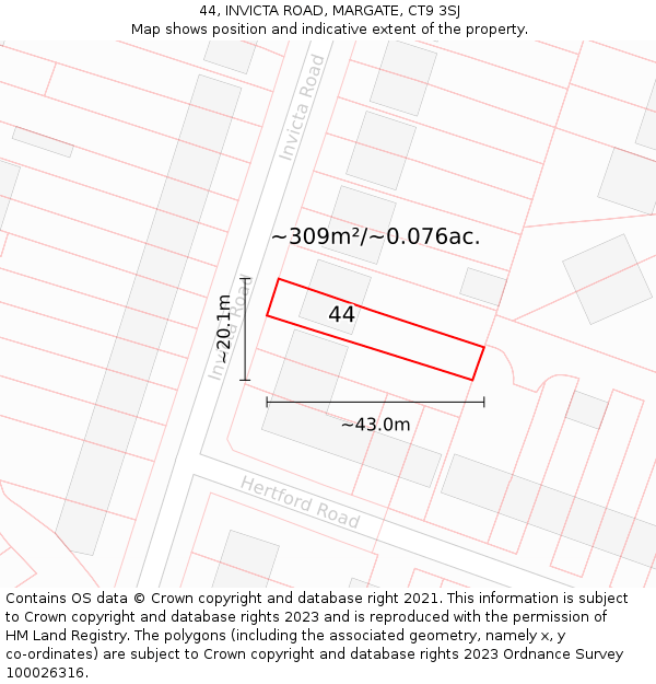 44, INVICTA ROAD, MARGATE, CT9 3SJ: Plot and title map