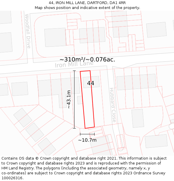 44, IRON MILL LANE, DARTFORD, DA1 4RR: Plot and title map