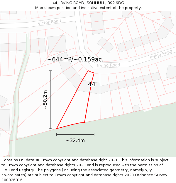 44, IRVING ROAD, SOLIHULL, B92 9DG: Plot and title map